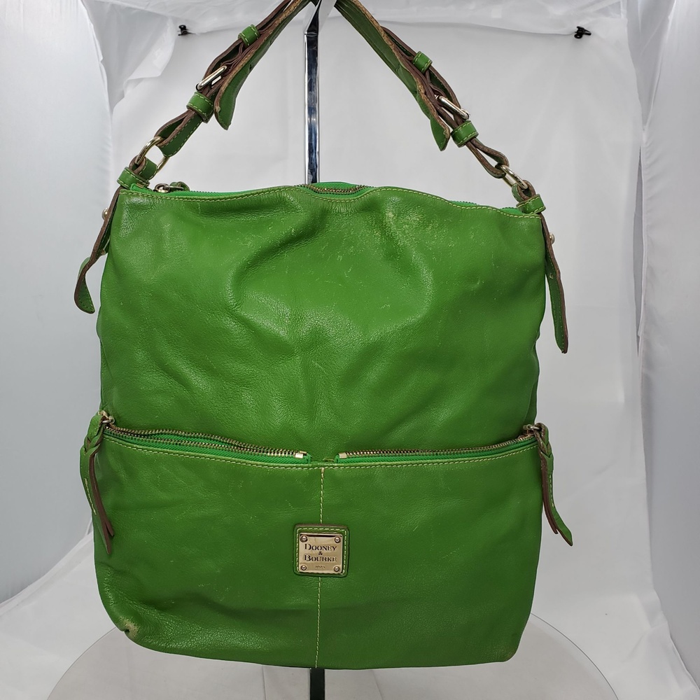 2010 Worn Dooney & Bourke Dillen Pocket Sac Green Leather Large Slouchy Hobo Bag